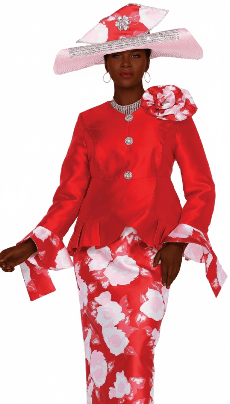 Elite Champagne 6061 - RD Elegant Floral Print Skirt Suit with Peplum Jacket - Especially Yours