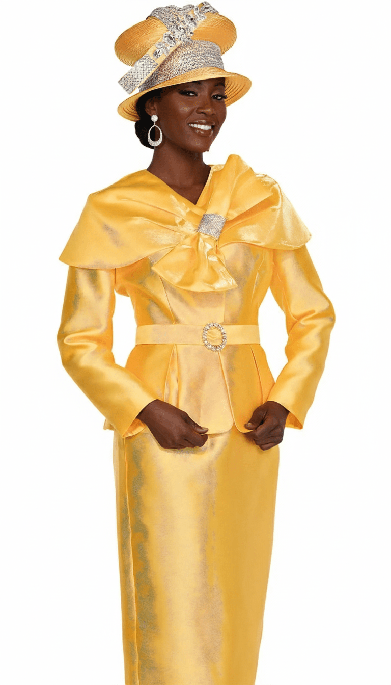 Elite Champagne Gold Skirt Suit: Elegant Wrap Collar, Bow & Rhinestone Buckle - Especially Yours