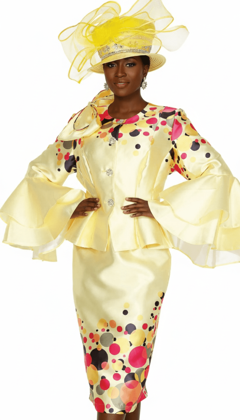 Elite Champagne 6072 - YL Multi - Color Polka Dot Skirt Suit with Peplum - Especially Yours