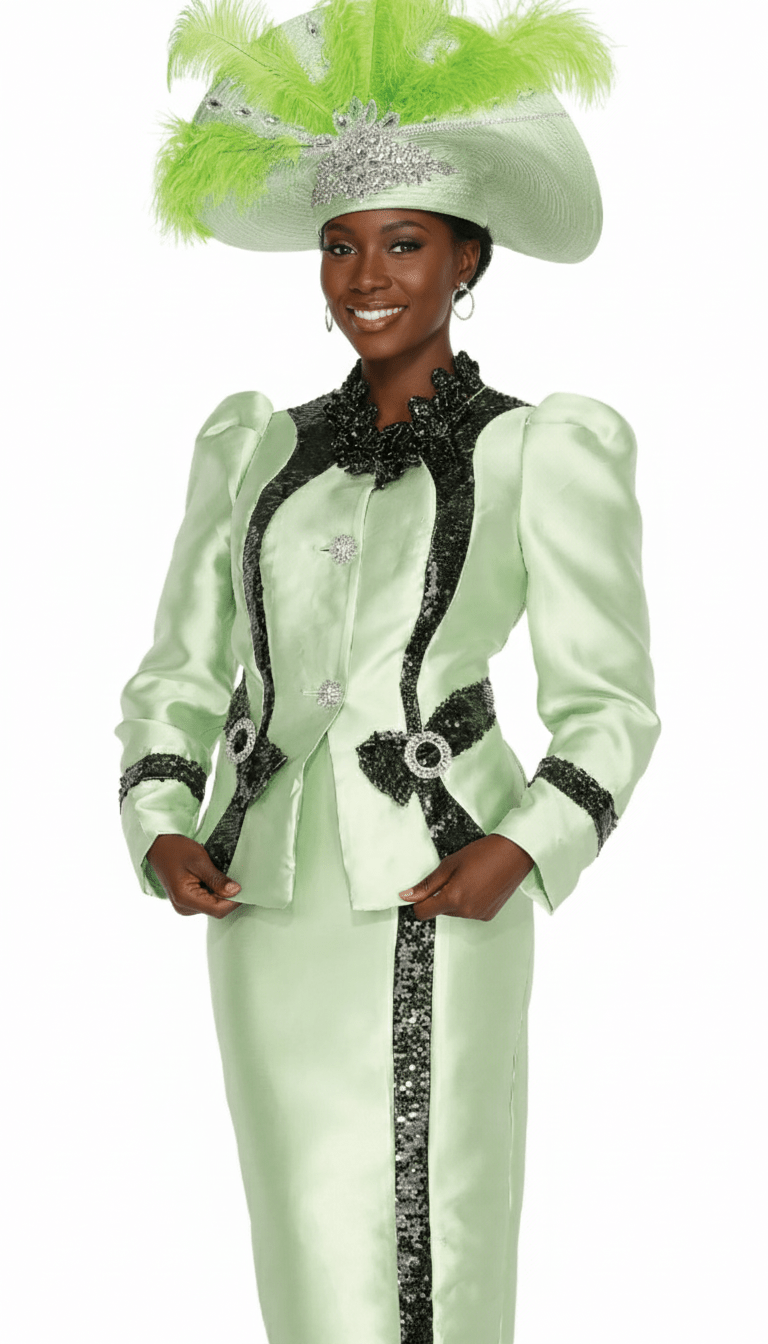 Elegant Silky Twill Skirt Suit with Sequin Trim, Bows, Rhinestone Buttons - Especially Yours