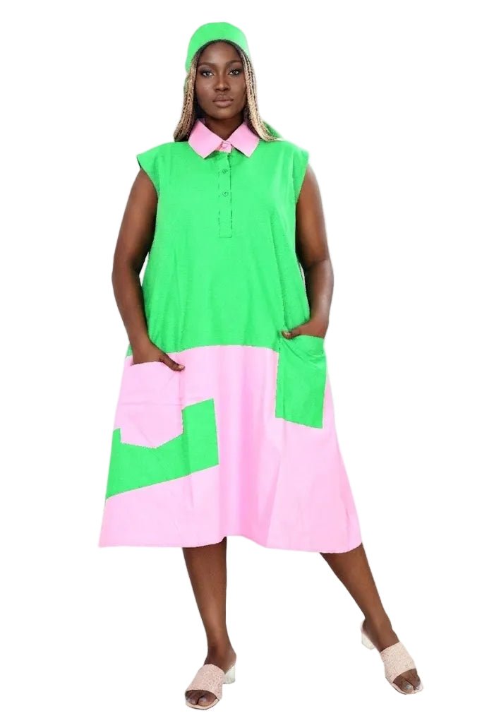 Sleeveless Color Block Green/Pink Short Dress - Especially Yours