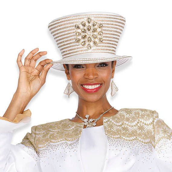 Elegant Royal Blue Church Hat with Embellished Wide Brim - Champagne Italy H6102 - Especially Yours