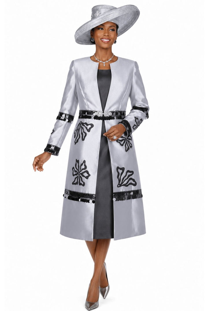 Elegant Olive Floral Sequin Duster Dress Set for Women's Church Occasions - Especially Yours