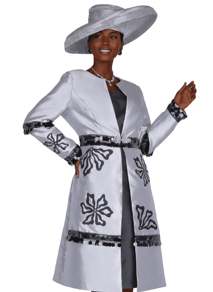 Elegant Olive Floral Sequin Duster Dress Set for Women's Church Occasions - Especially Yours