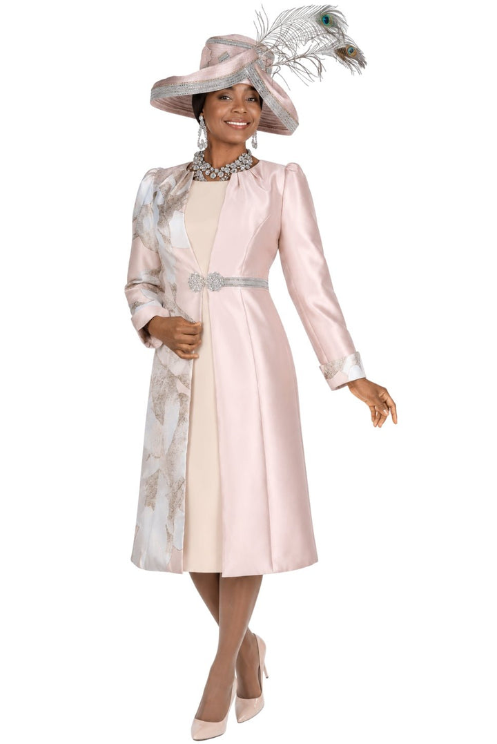 Elegant Champagne Italy 6109 Floral Duster Dress Suit Rhinestone Clasp - Especially Yours