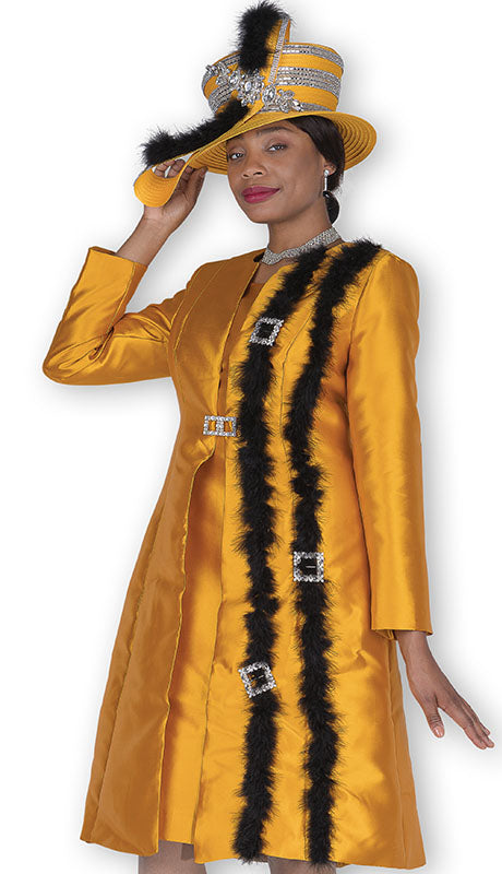 Elegant Green Solid Dress with Feather & Rhinestone Buckle Duster Jacket Set
