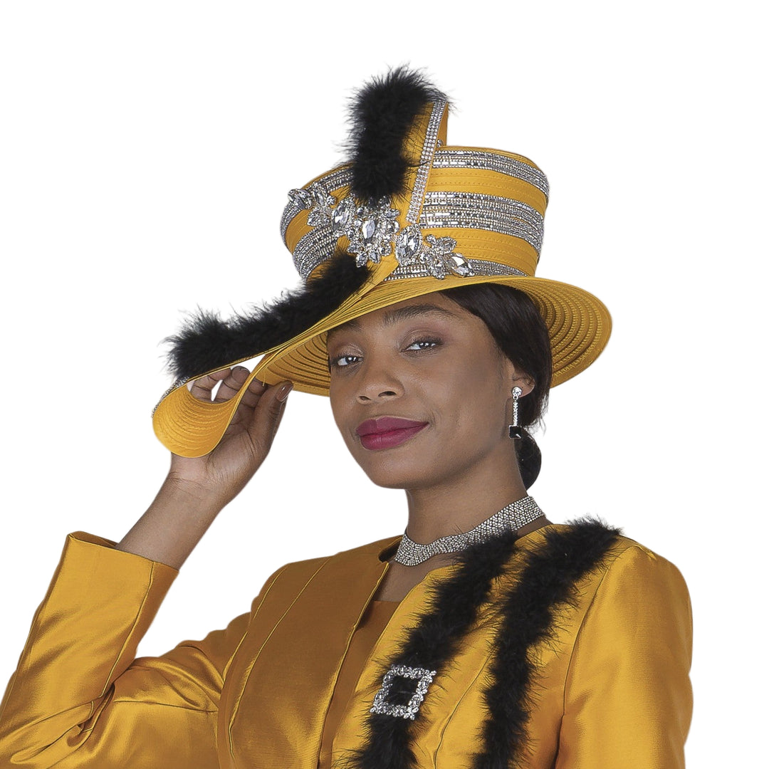 Elegant Champagne Italy H6110 Green Church Hat for Women with Feathers - Especially Yours