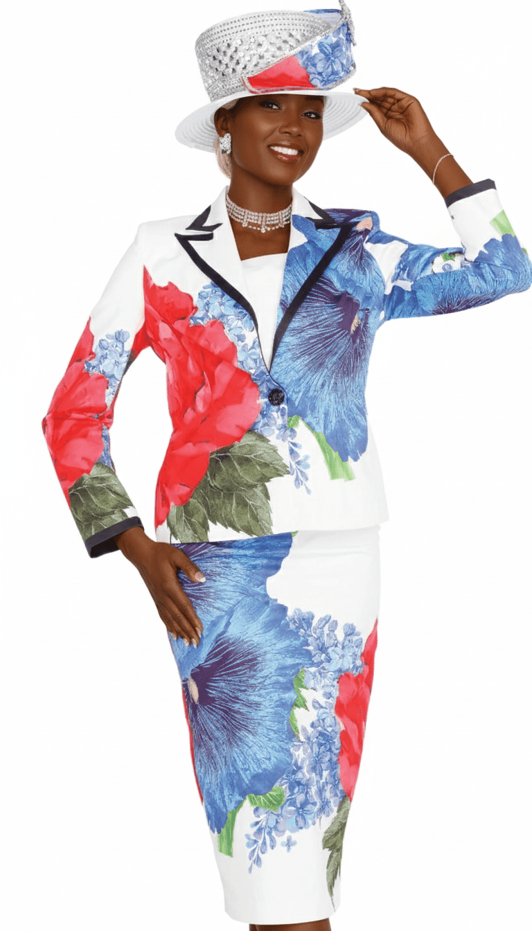 Elegant Aussie Austine 6152 White Floral Three - Piece Skirt Suit with Cami - Especially Yours