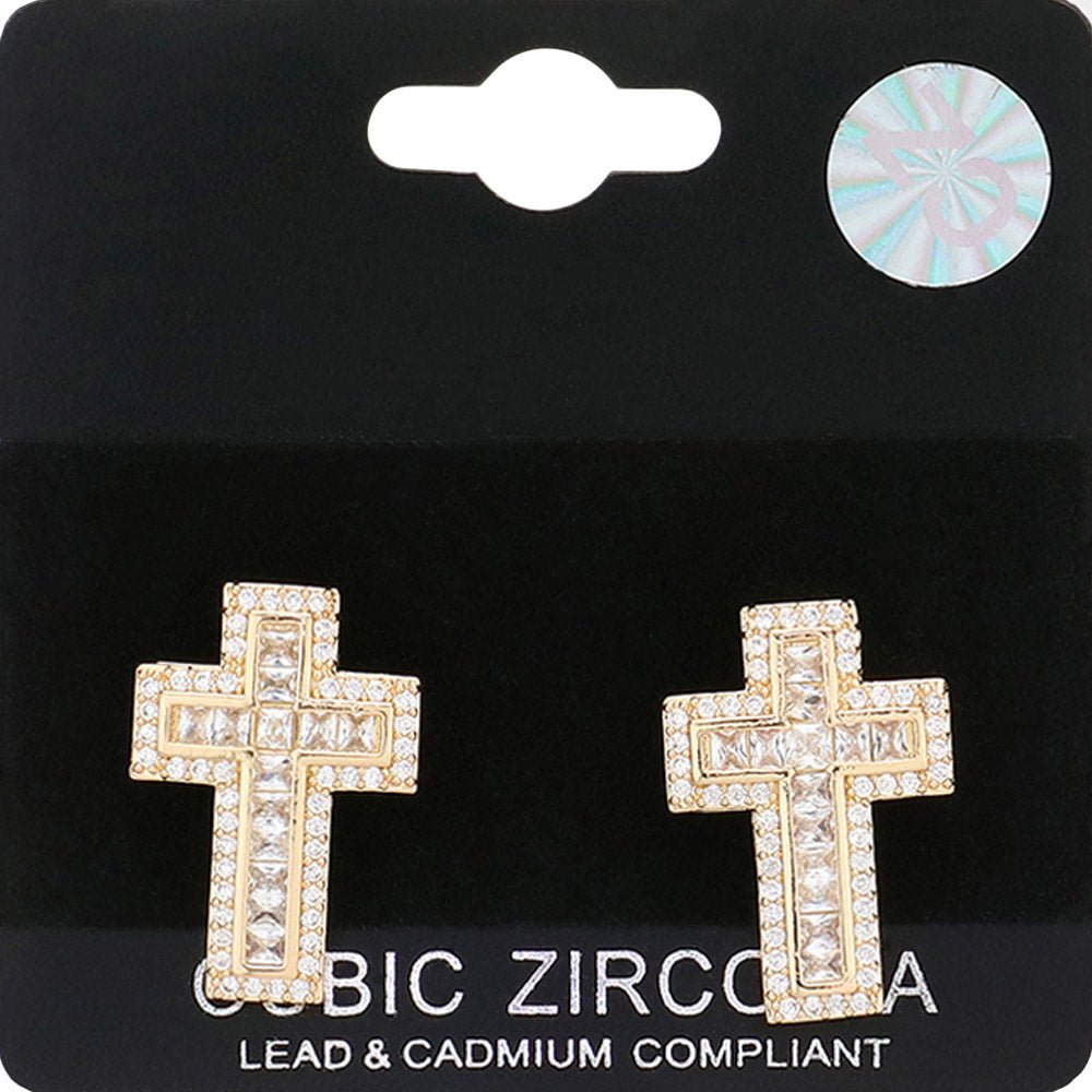 CZ Paved Cross Stud Earrings