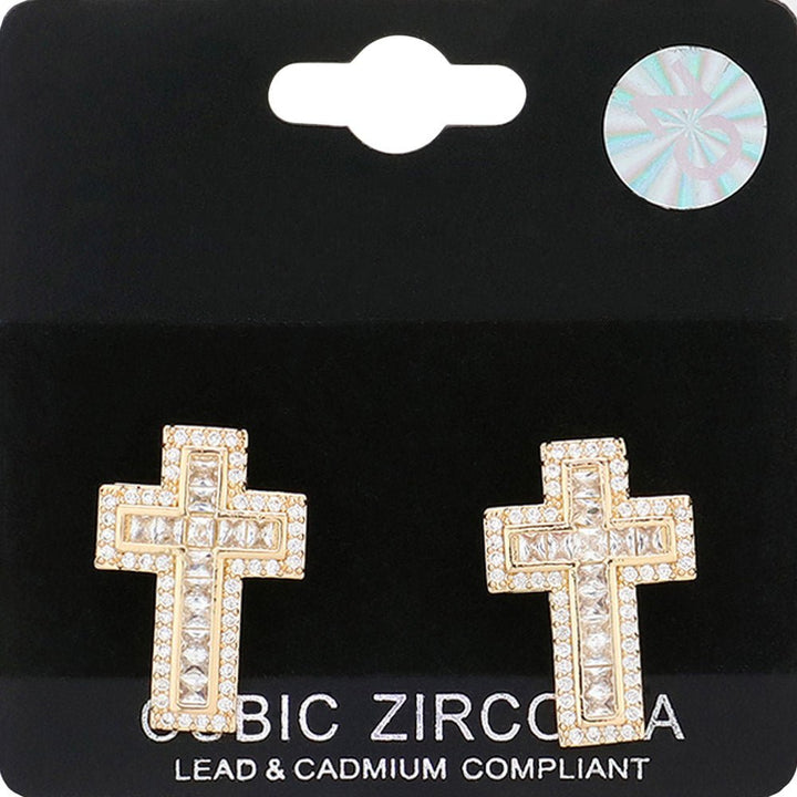 CZ Stone Paved Cross Stud Earrings - Especially Yours