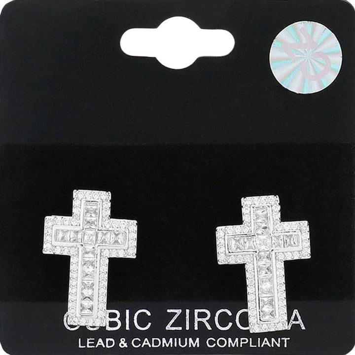 CZ Stone Paved Cross Stud Earrings - Especially Yours