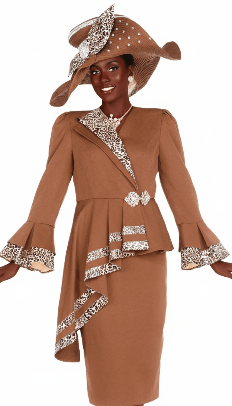 Elite Champagne 6154 - BN Brown Animal Print Skirt Suit with Pleated Peplum - Especially Yours