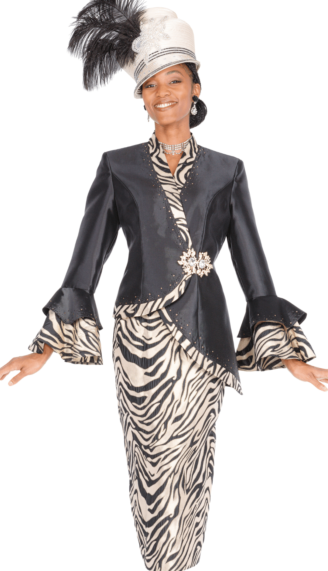 Elite Champagne 6156 - BK Animal Print Skirt Suit with Rhinestone Clasp - Especially Yours