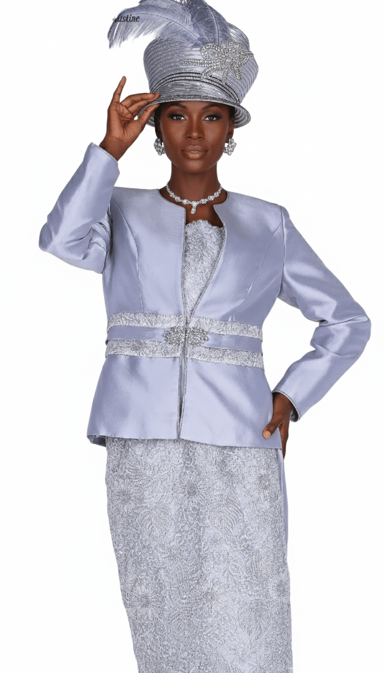 Elite Champagne 6157 - SV Elegant Silver Skirt Suit with Lace Brocade - Especially Yours