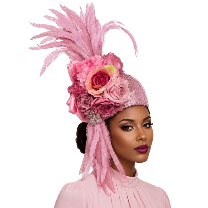 Adele Red Rhinestone Feather Church Hat - Whittall & Shon - Especially Yours