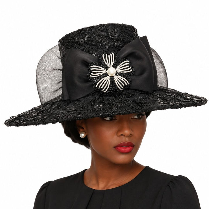 Mika Beaded Lace Wide Brim Church Hat - Whittall & Shon - Especially Yours