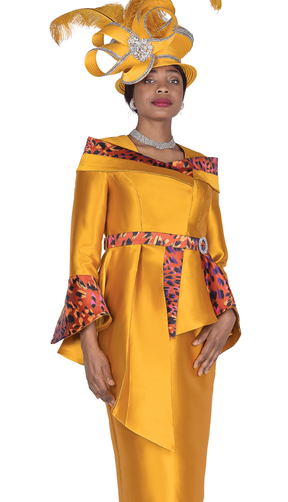 Elite Champagne 6168 Gold Women's Skirt Suit with Peplum & Rhinestone - Especially Yours