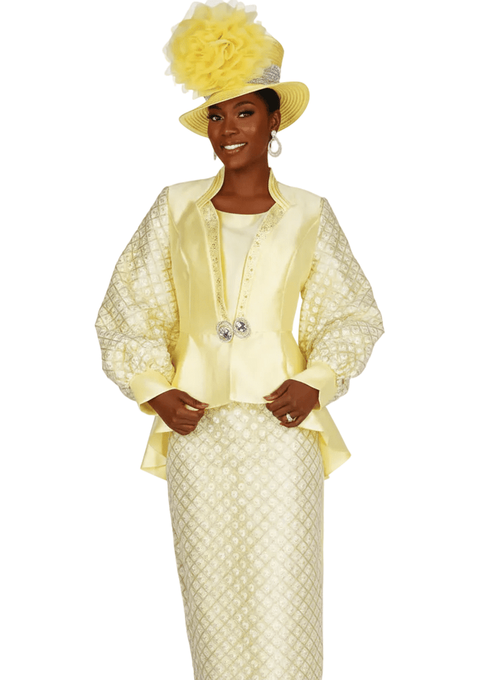 Champagne Italy 6202 Diamond Pattern Skirt Suit with Sparkle Trim Cami - Especially Yours