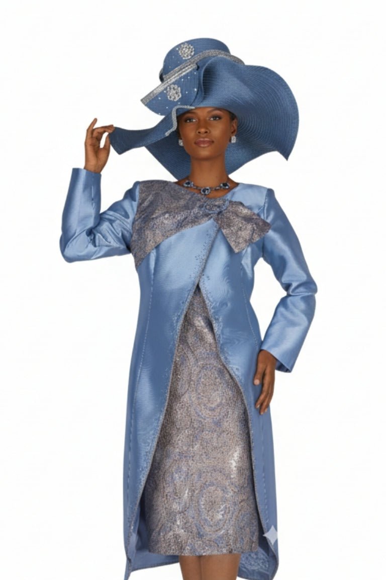 Elegant Brocade Dress & Sparkle Duster Set with Large Bow Neckline - Especially Yours