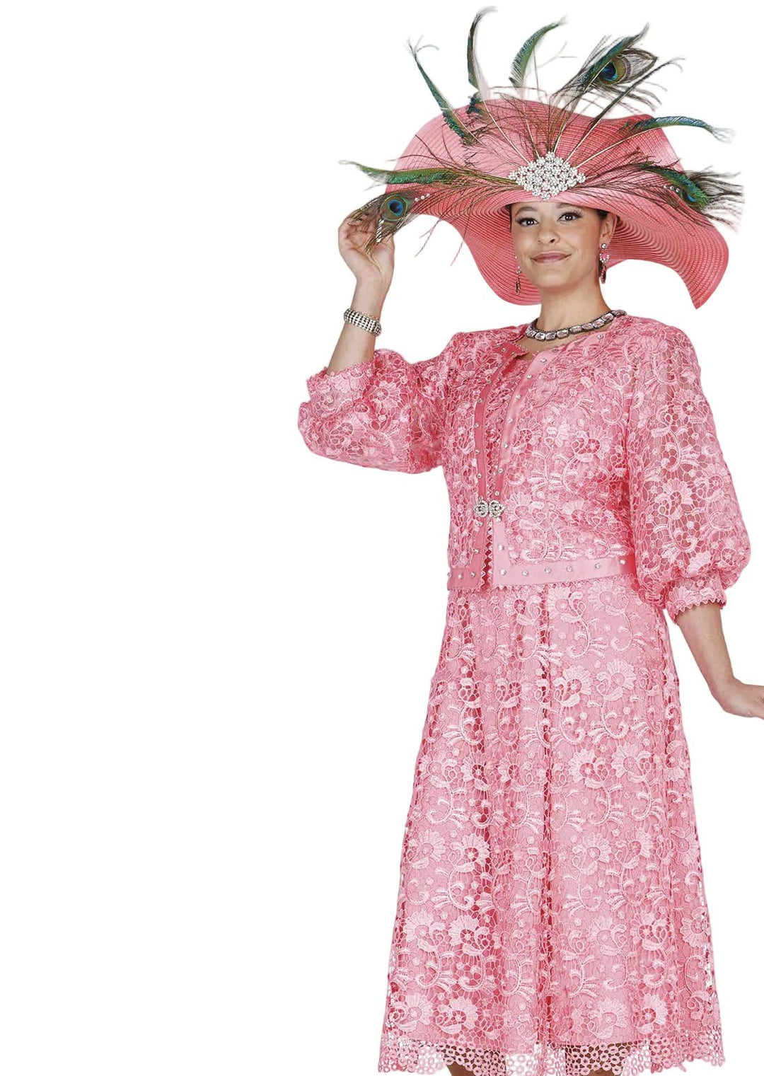 Elegant Fuchsia Lace Midi Dress Jacket with Rhinestone - Especially Yours