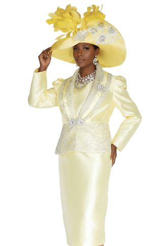 Elegant Two-Piece Pastel Yellow Brocade Suit Set - 6214