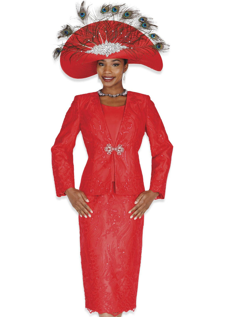 Elegant Three - Piece Floral Brocade Skirt Suit with Rhinestone Clasp - Especially Yours