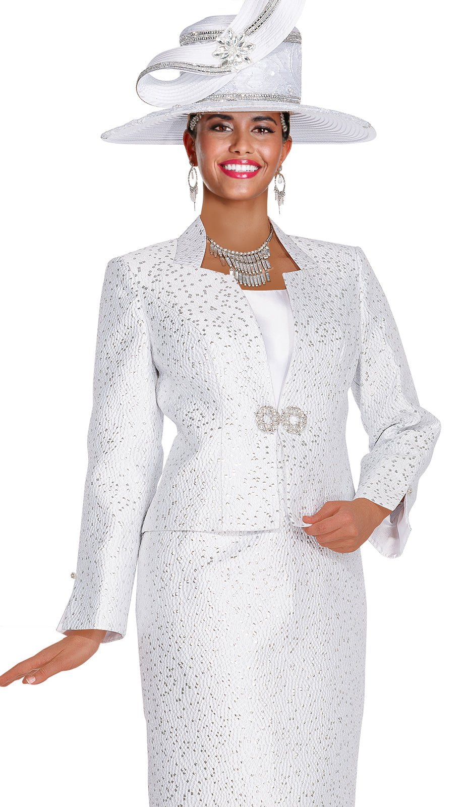 Elegant Elite Champagne 6253 Metallic Pattern Three - Piece Skirt Suit - Especially Yours