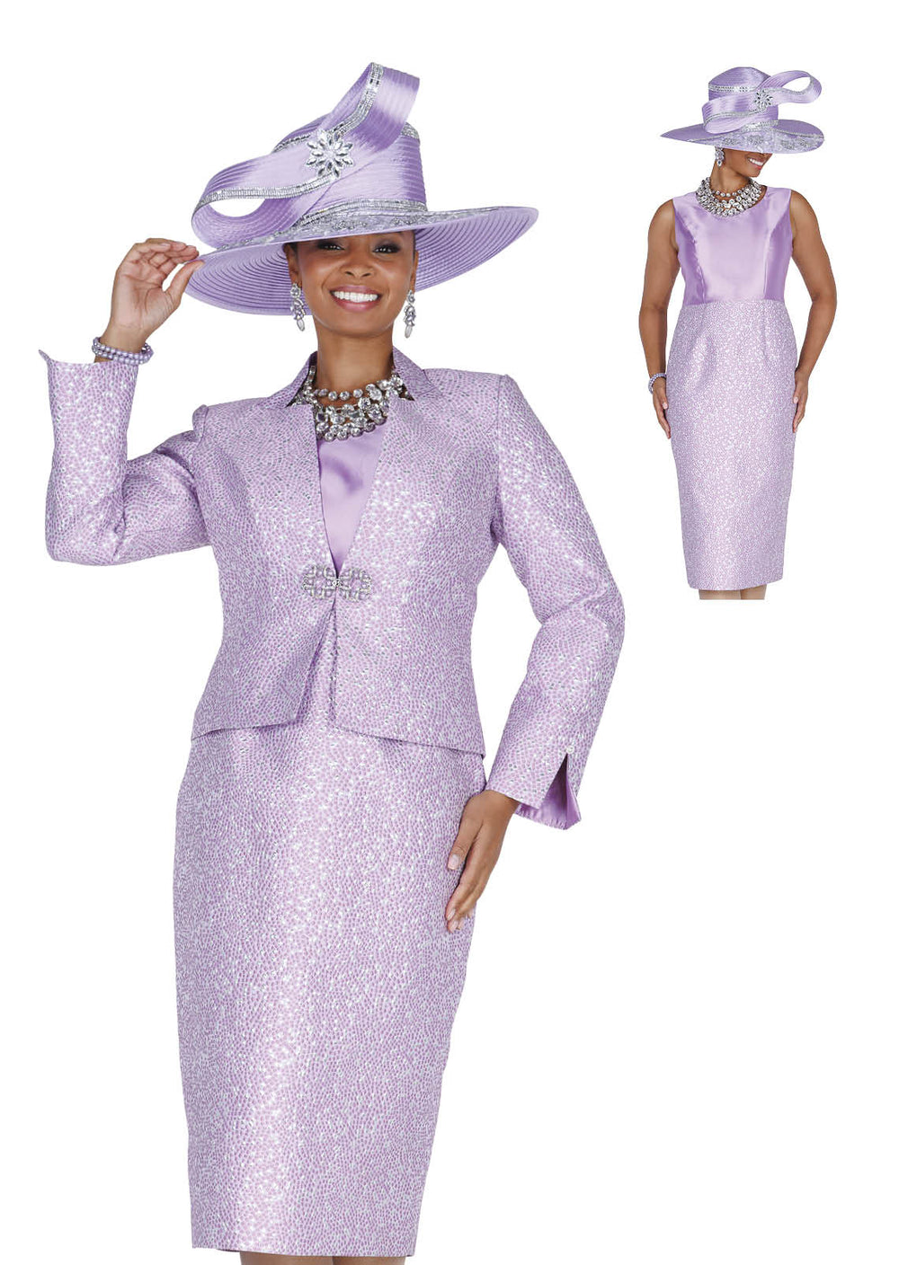 Elegant Elite Champagne 6253 Metallic Pattern Three - Piece Skirt Suit - Especially Yours