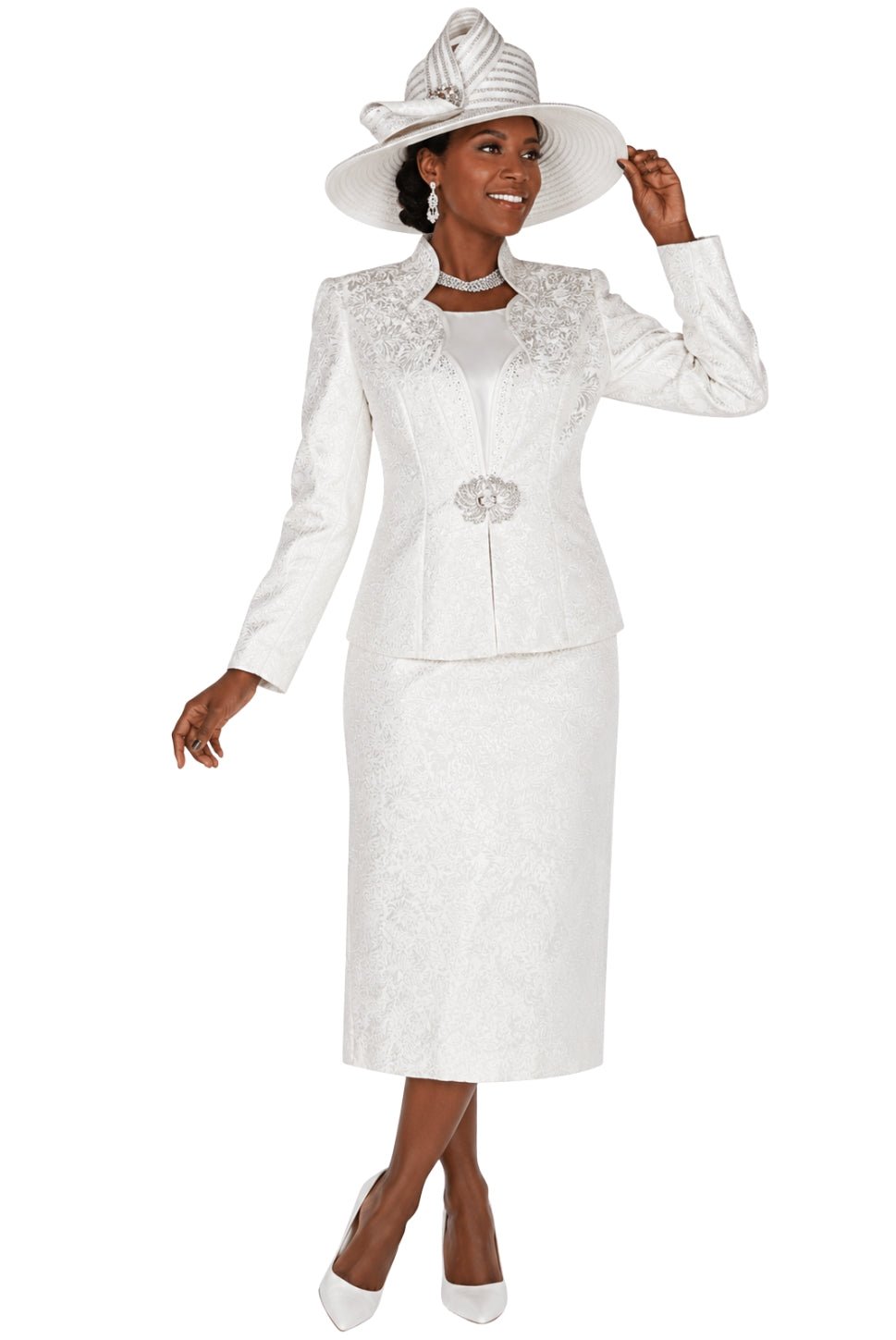 Elegant Elite Champagne 6254 Metallic Brocade Three-Piece Skirt Suit - Especially Yours