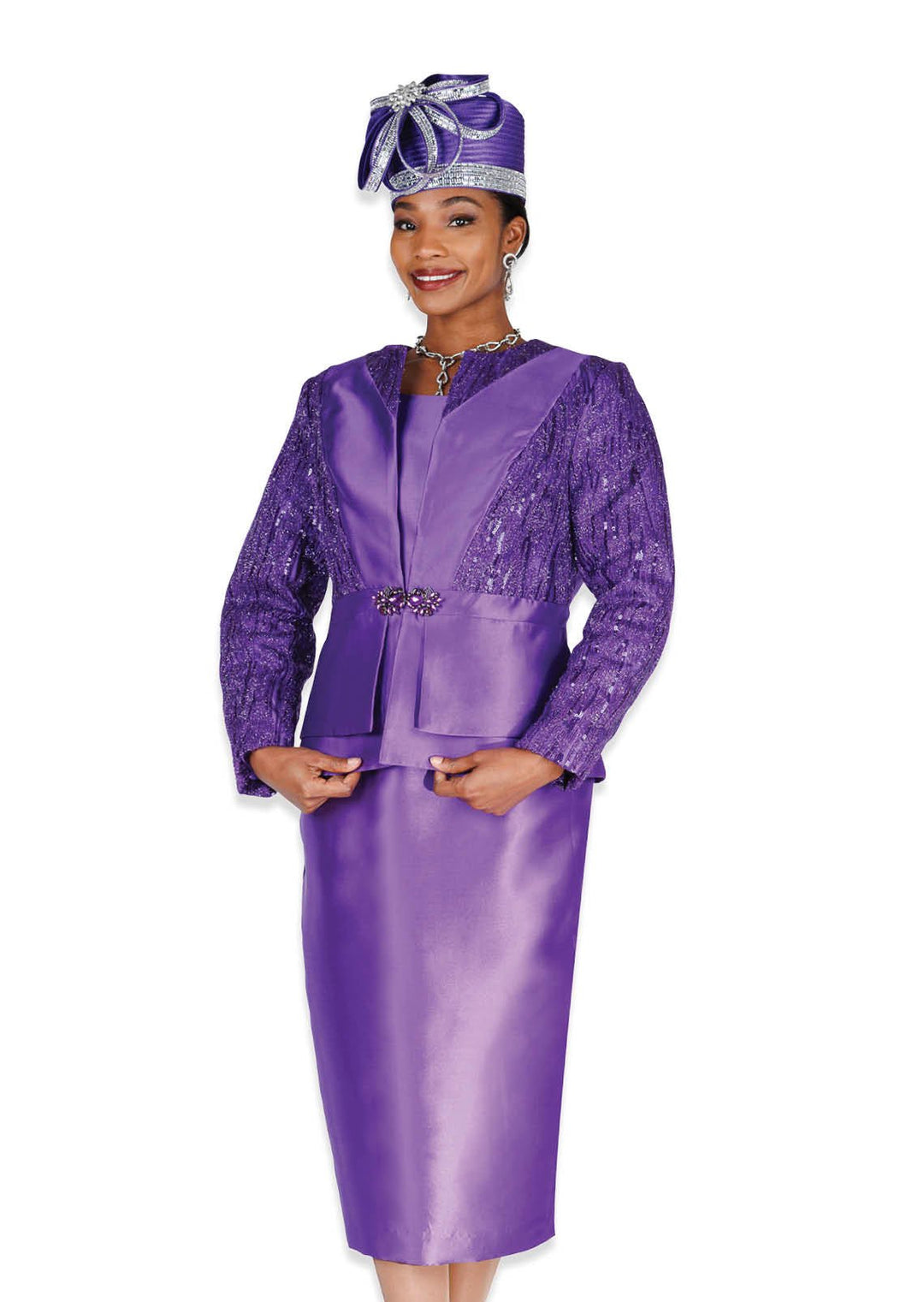 Elegant Elite Champagne 6257 Three - Piece Skirt Suit with Rhinestone Clasp - Especially Yours
