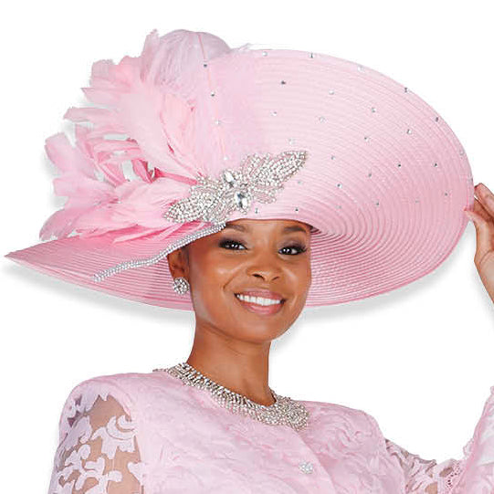 Elite Champagne-Pink Elegant White Women's Church Hat