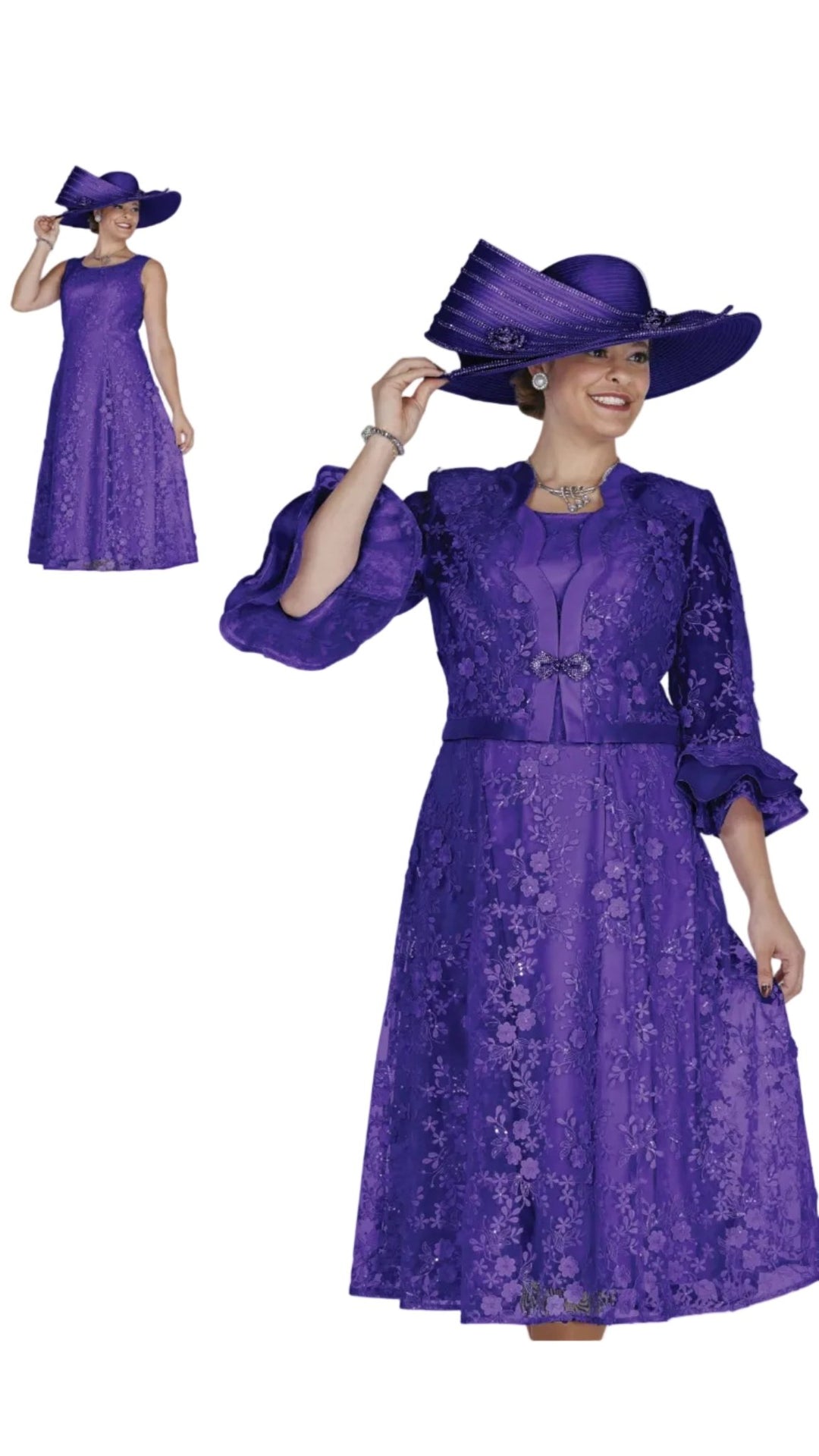 Embroidered Lace Tea-Length Dress with Matching Bolero Jacket 6260 - Especially Yours
