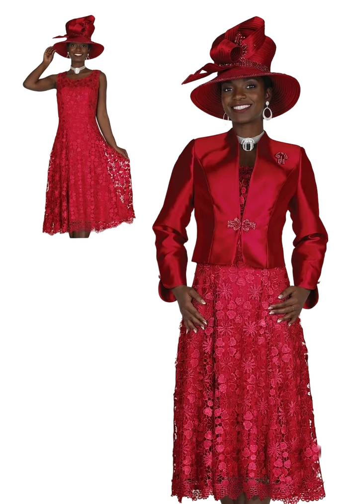 Elegant Floral Lace Tea-Length Dress with Matching Satin Bolero Jacket 6261