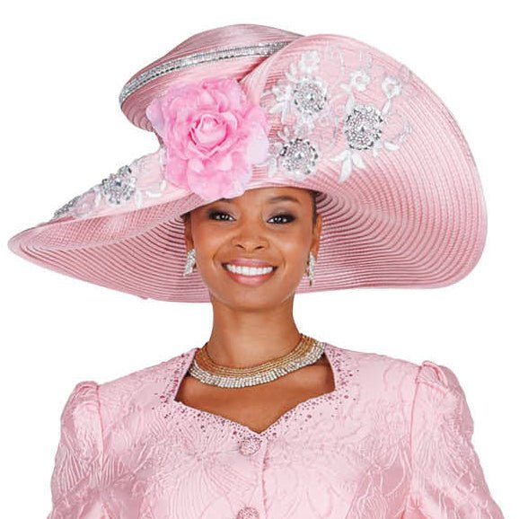Champagne Italy Wide Brim Church Hat with Floral & Crystal Accents H6263 - Especially Yours