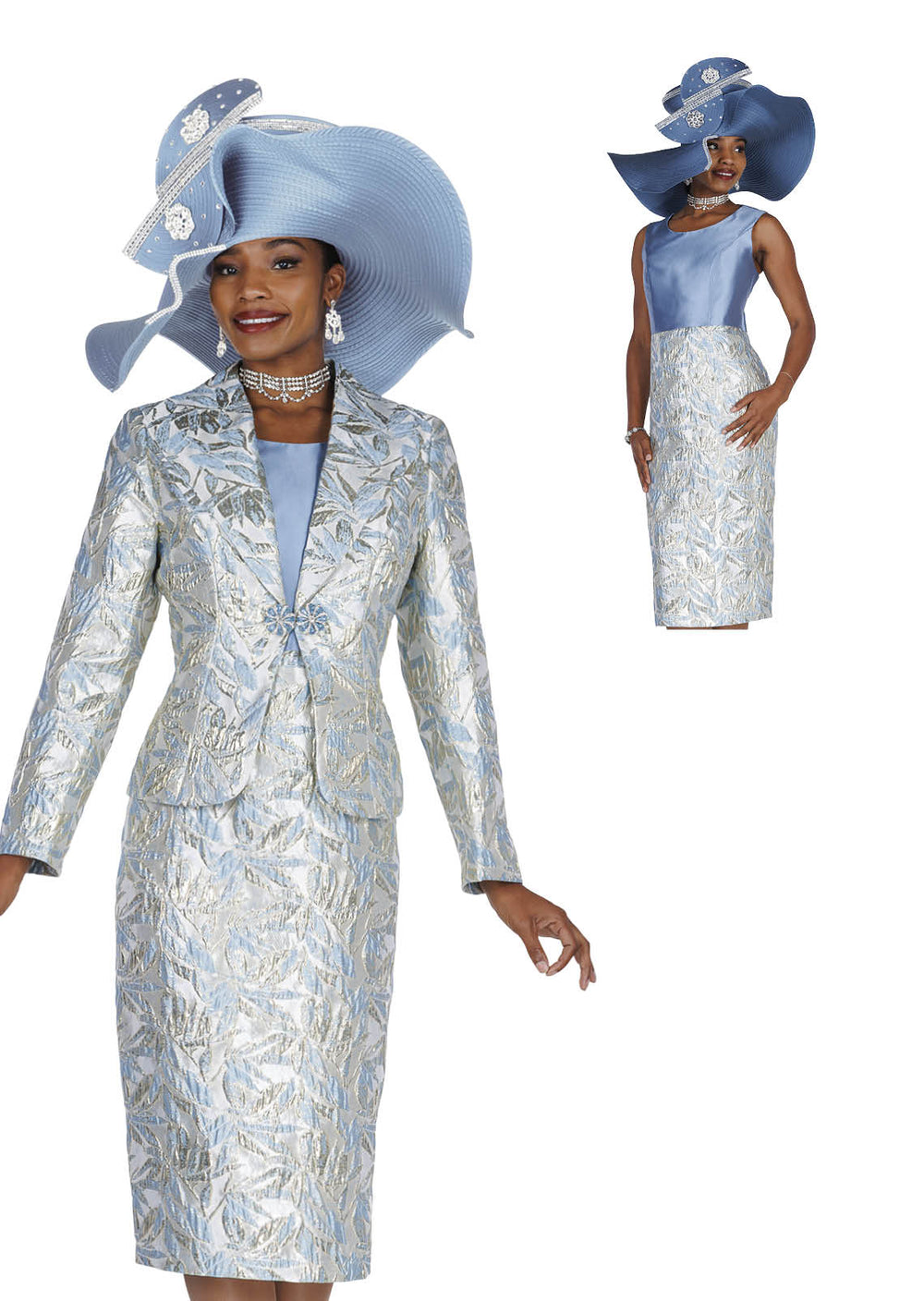 Floral Jacquard Special Occasion Ensemble – Dress and Jacket Set - 6268 - Especially Yours