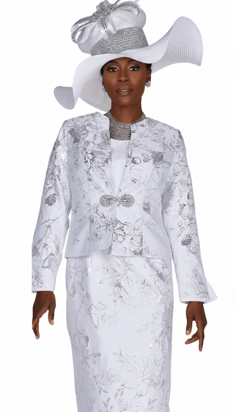 Elegant Silver Metallic Three-Piece Skirt Suit with Cami and Rhinestone Clasp - Especially Yours