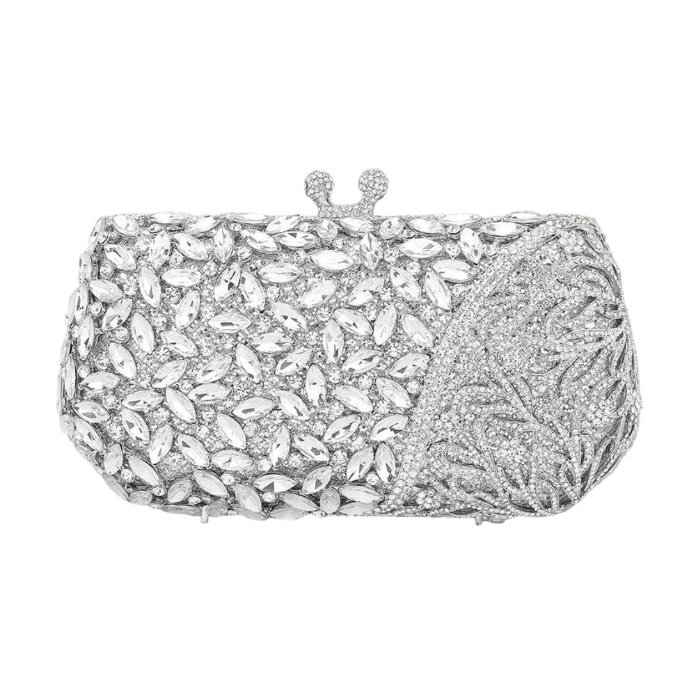 Floral Leaf Crystal Frame Evening Clutch Shoulder Bag - Especially Yours