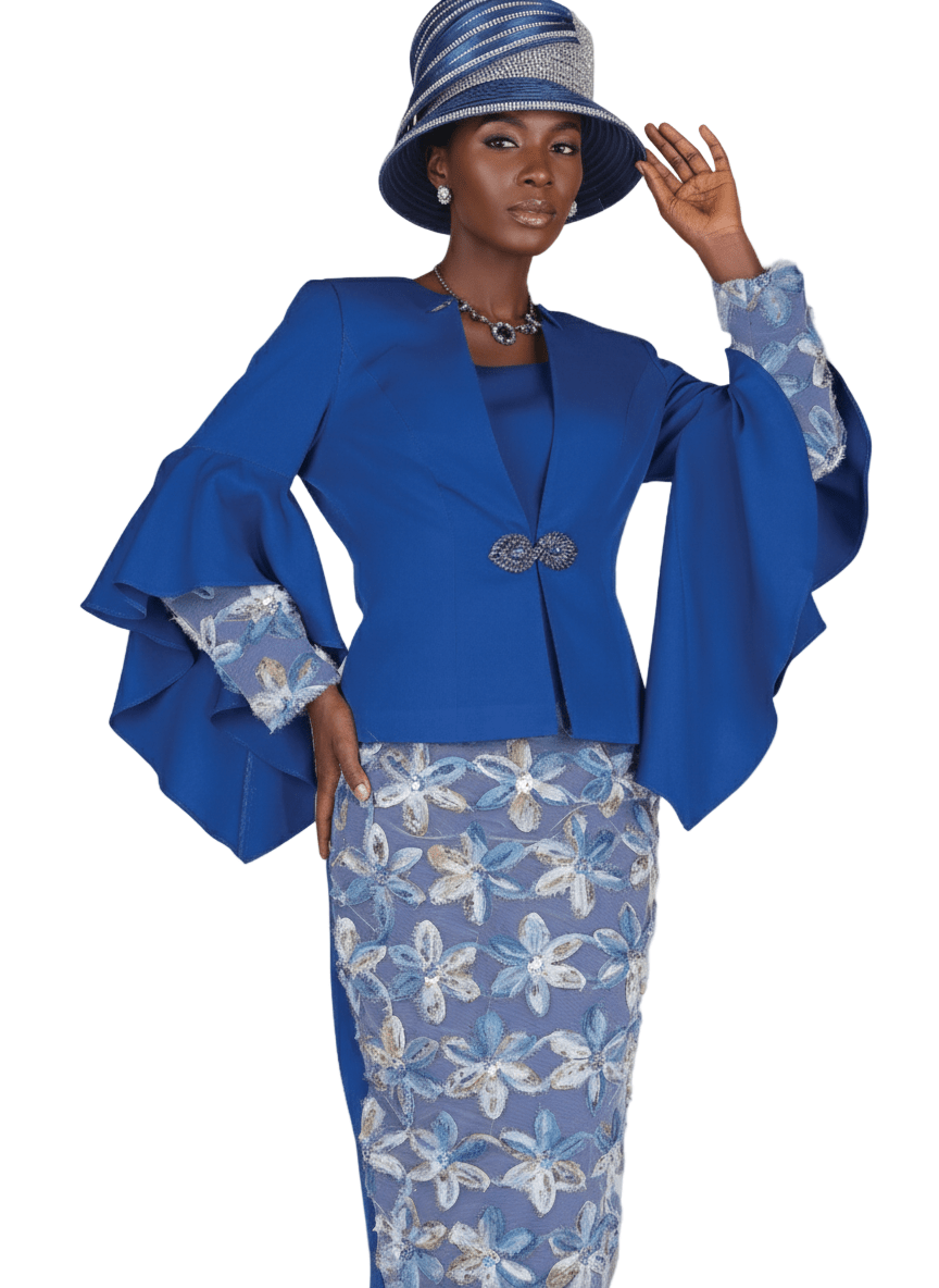 Elegant Three - Piece Floral Skirt Suit with Ruffle Sleeve Jacket & Cami - Especially Yours