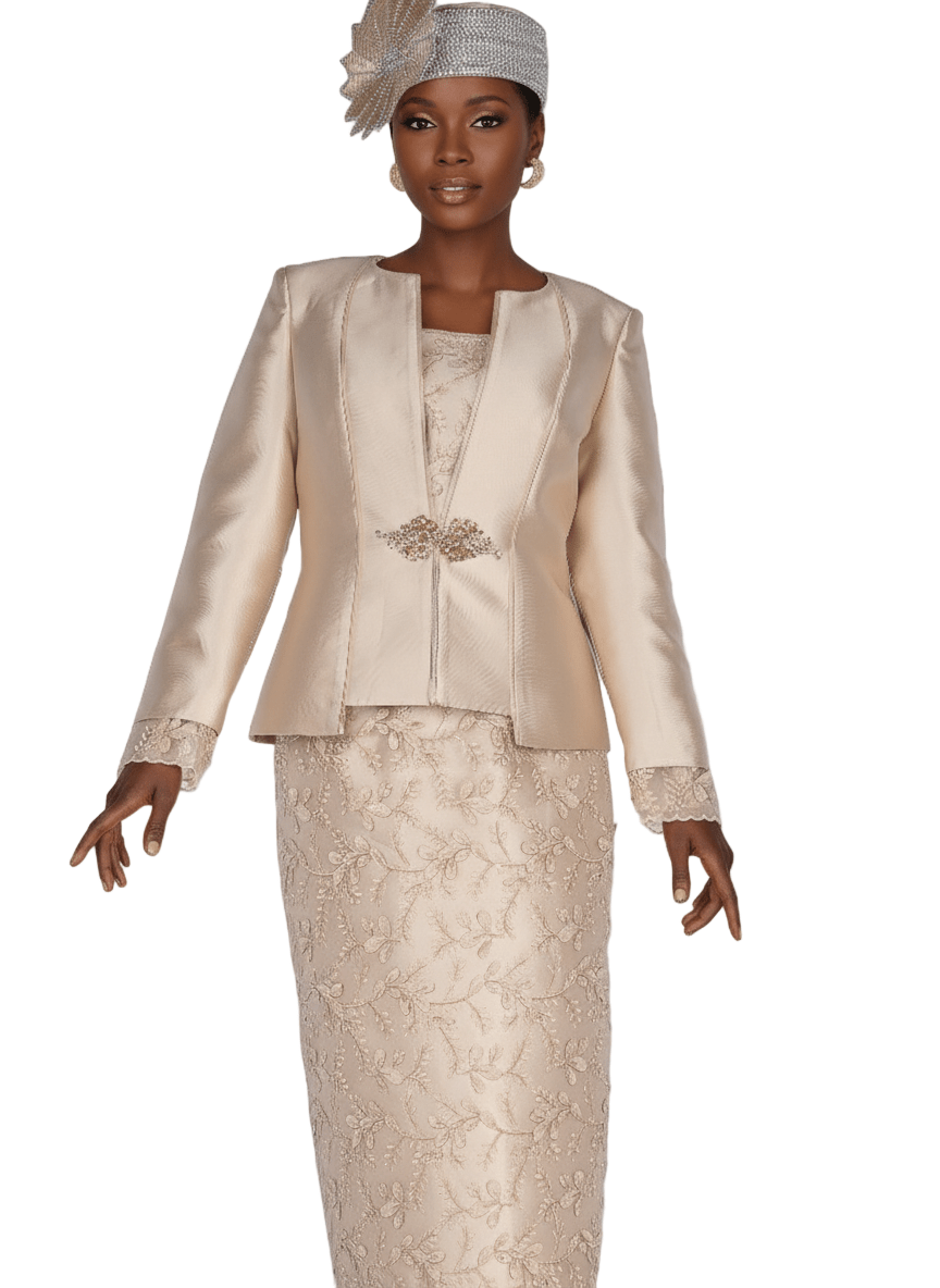 Elegant Gold Lace Skirt Suit with Silky Twill Jacket & Cami for Church - Especially Yours
