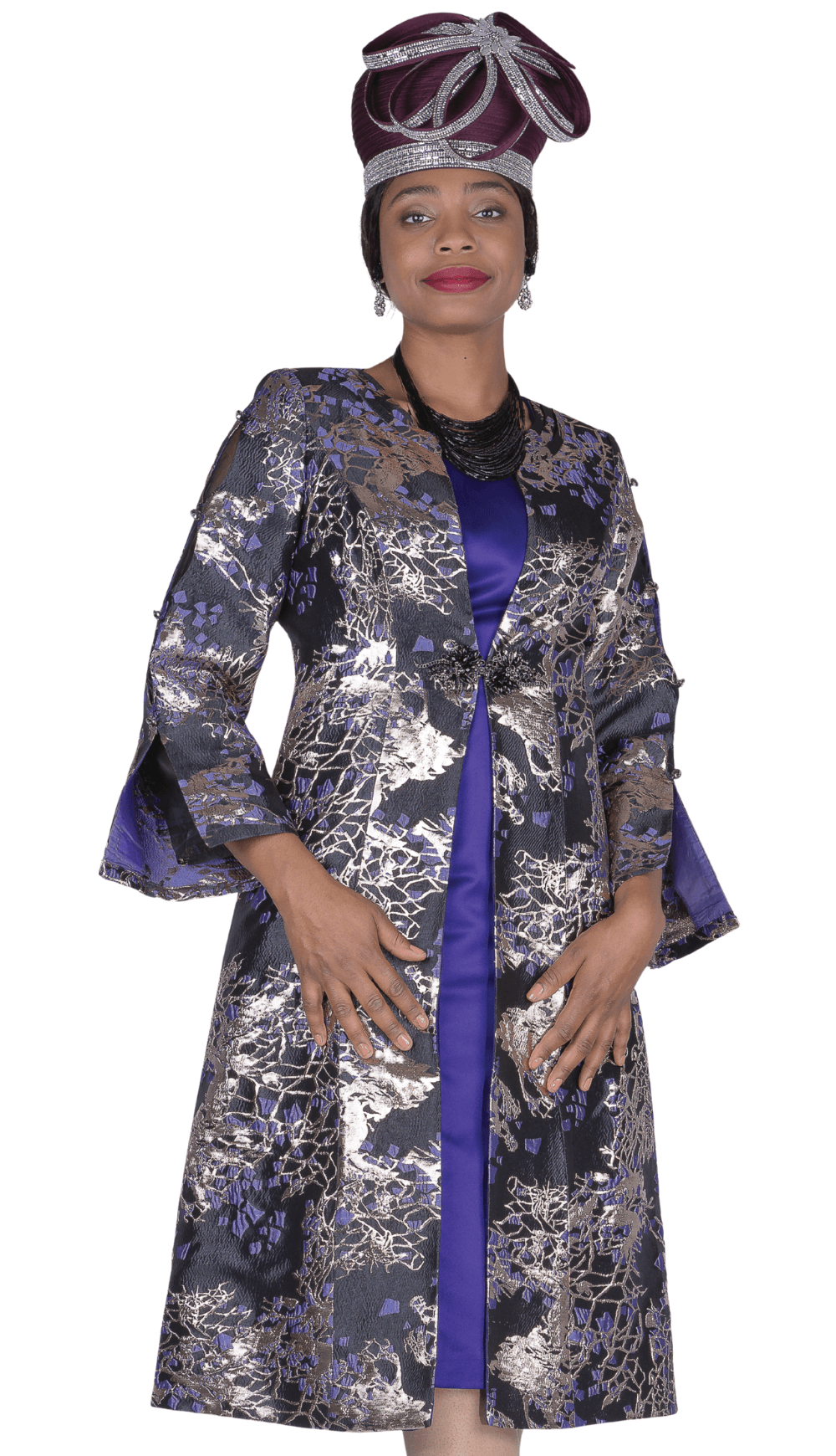 Champagne Italy 6311 Purple Metallic Brocade Duster Dress Suit - Especially Yours