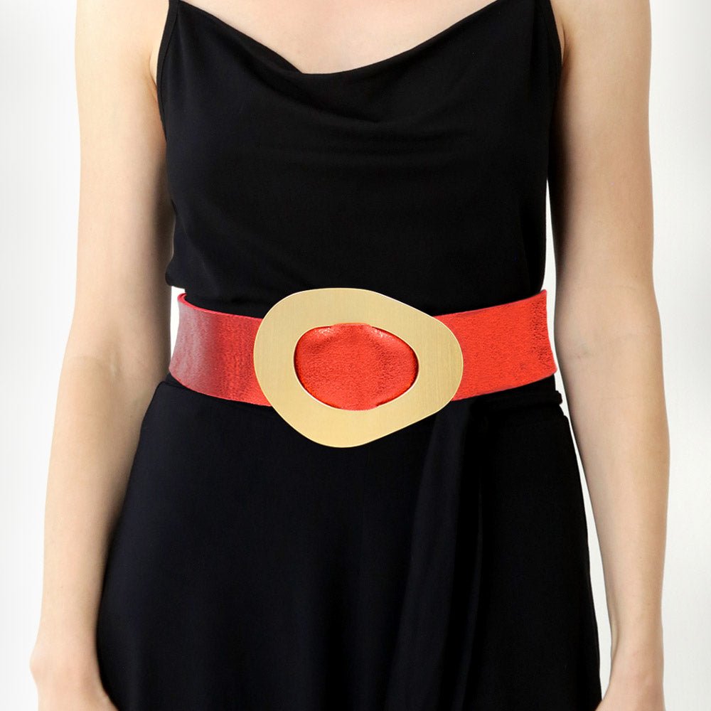 Geometric Brushed Metal Buckle Faux Leather Belt - Especially Yours