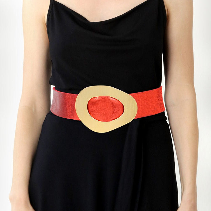 Geometric Brushed Metal Buckle Faux Leather Belt - Especially Yours