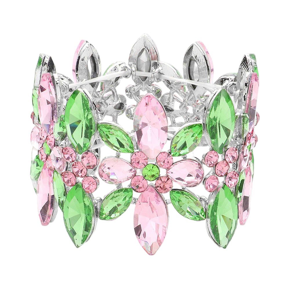 Marquise Stone Cluster Embellished Flower Stretch Evening Bracelet - Especially Yours