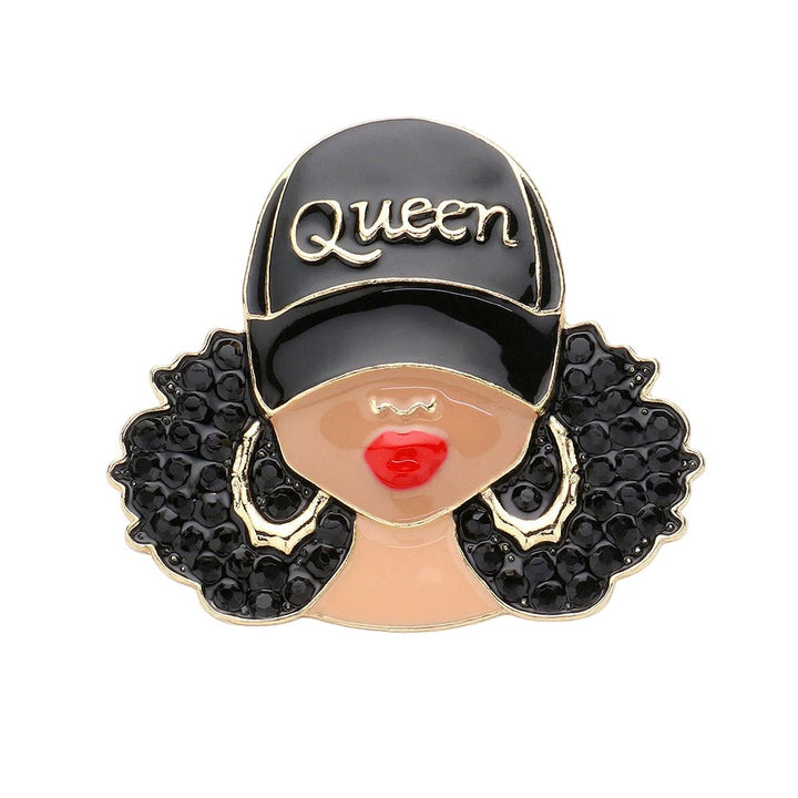 Enamel Queen Hat Afro Woman Pin Brooch - Especially Yours
