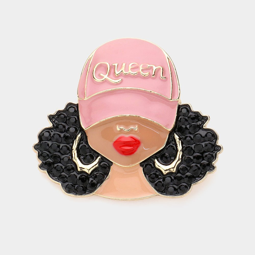 Enamel Queen Hat Afro Woman Pin Brooch - Especially Yours