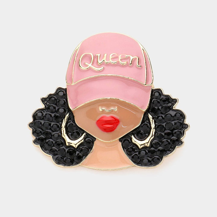 Enamel Queen Hat Afro Woman Pin Brooch - Especially Yours