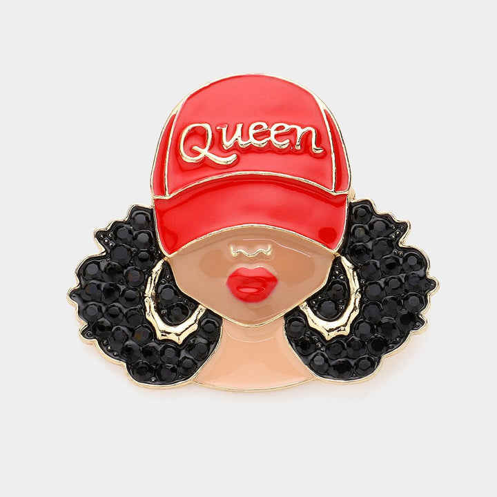 Enamel Queen Hat Afro Woman Pin Brooch - Especially Yours
