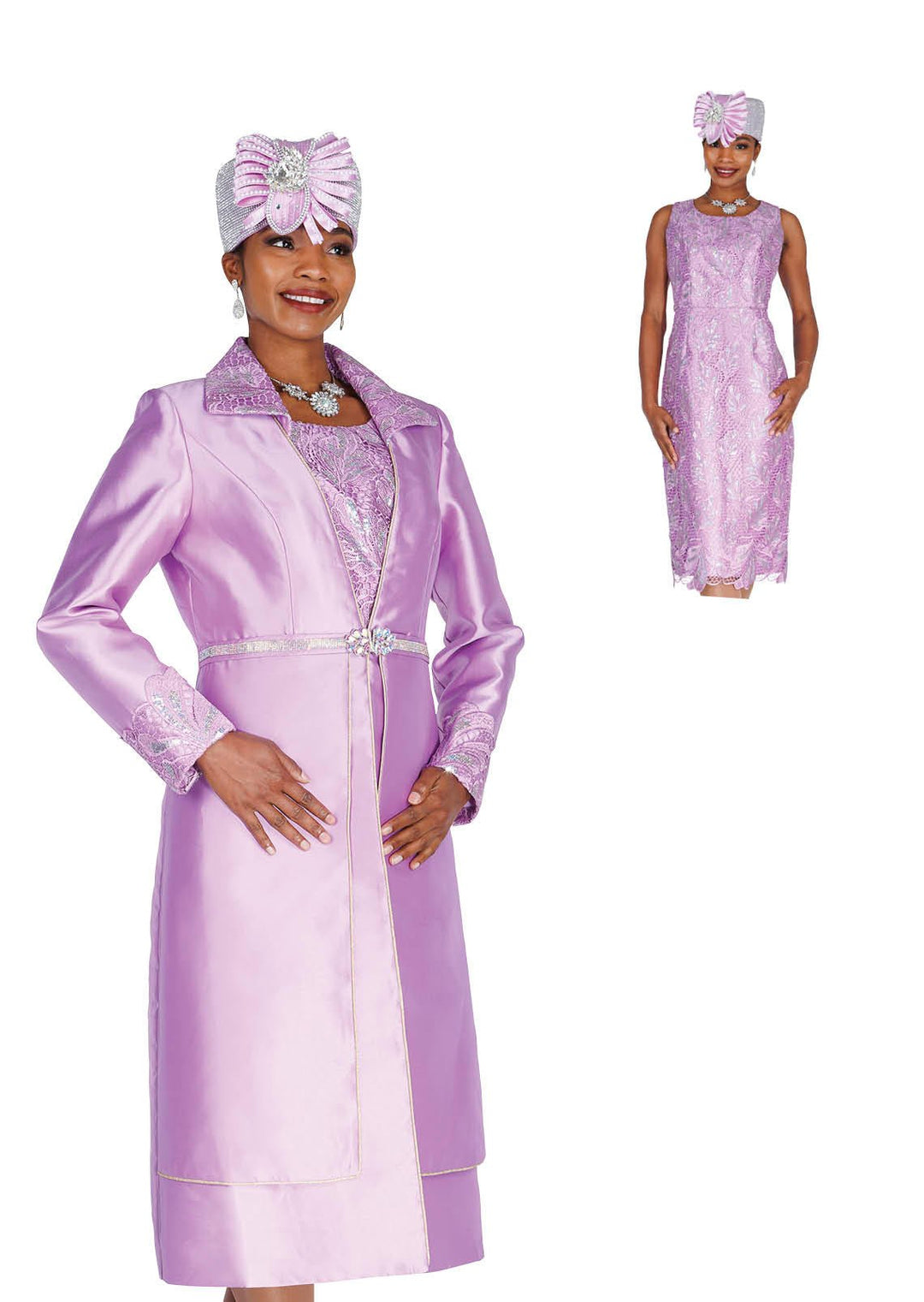 Elegant Lilac Lace Brocade Dress Duster Set with Dazzling Rhinestone Clasp - Especially Yours