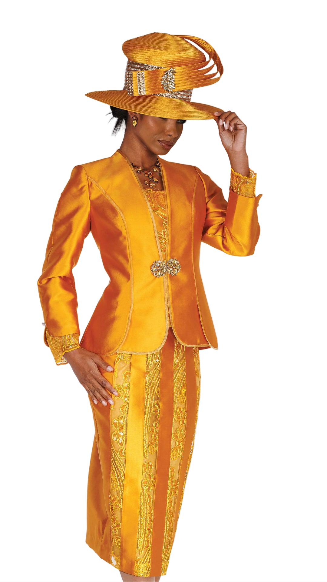Sequin Stripe Satin Skirt Suit – Champagne Italy