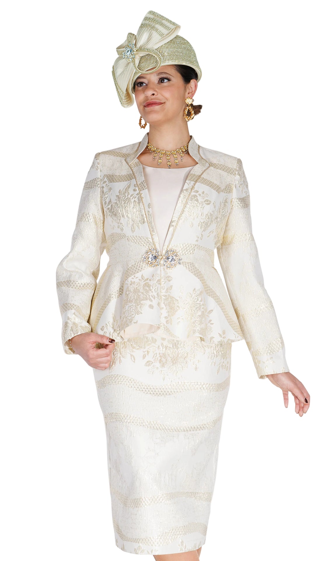 Gold Striped Brocade Peplum Suit – Champagne Italy